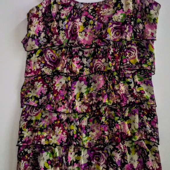 Suzi Chin/Maggy Purple Print Ruffle Flapper Dress - Picture 5 of 5